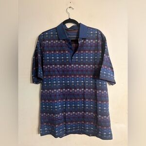 BUGATCHI UOMO Shirt Men’s Polo M Purple Plaid Egyptian Cotton Textured